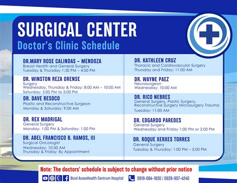 Doctor’s Clinic Schedule – Bicol AccessHealth Centrum Hospital.
